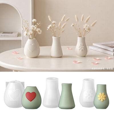 Ins Style Relief Heart-shaped Flower Vase Silicone Mold DIY Resin Gypsum Flower Decoration Mold