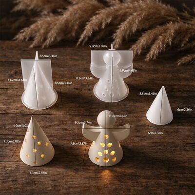 Hollow Out Pentagram Cone DIY Angel Hollow Out Circular Hole Candle Holder Small Night Light Ornament Silicone Mold
