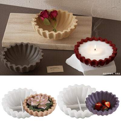 Molde de silicona para plato de encaje de onda de origami de yeso adhesivo DIY, taza de vela circular, cuenco de almacenamiento