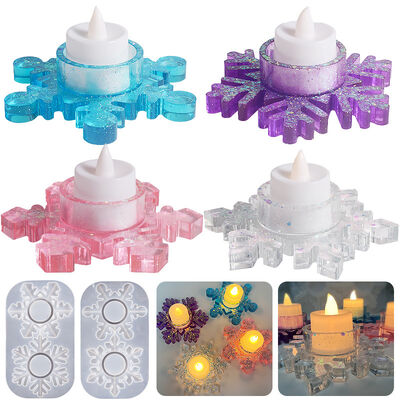 Molde de pegamento de goteo DIY Dos enlaces Copo de nieve Aromaterapia Candelabro Decoración de espejo navideño Caja de almacenamiento Molde de silicona