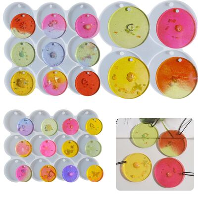 Molde de silicona para colgante de bolsa con llavero circular de 4 a 9 a 12 agujeros para gotas de cristal DIY