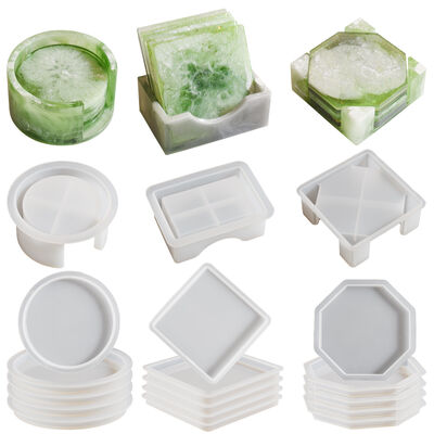 Molde de silicona para base de almacenamiento de posavasos octogonal, cuadrado, circular, de resina de cristal, para bricolaje