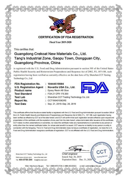 CHINA Guangdong Crekoat New Materials Co., Ltd. certificaciones